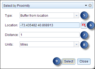 Select by Proximity: Buffer from location